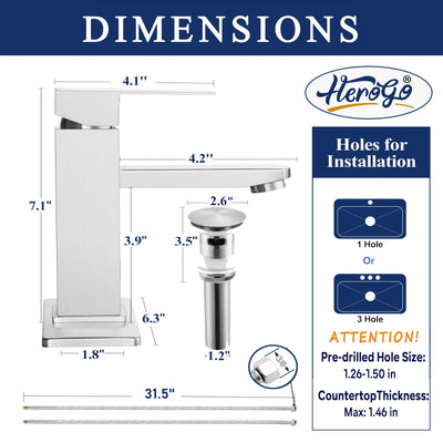 Herogo Touchless Bathroom Faucet Brushed Nickel Stainless Steel Sensor
