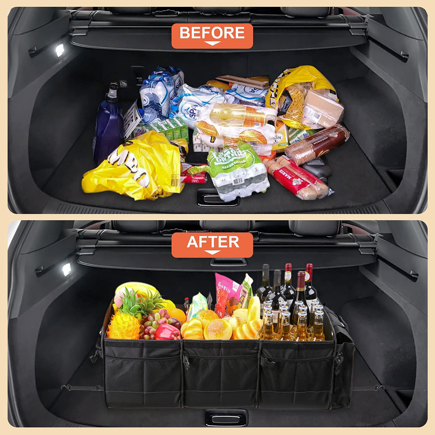 Large Car Trunk Organizer With Removable Cooler Bag And Foldable Cover