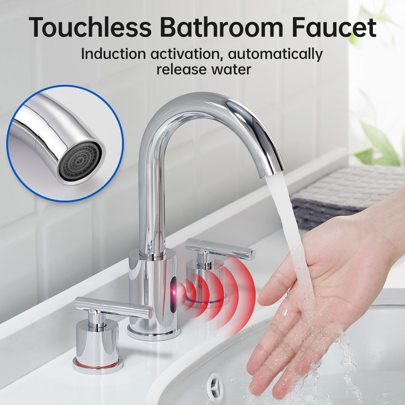 Touchless Bathroom Faucet With Automatic Sensor And Dual Handles