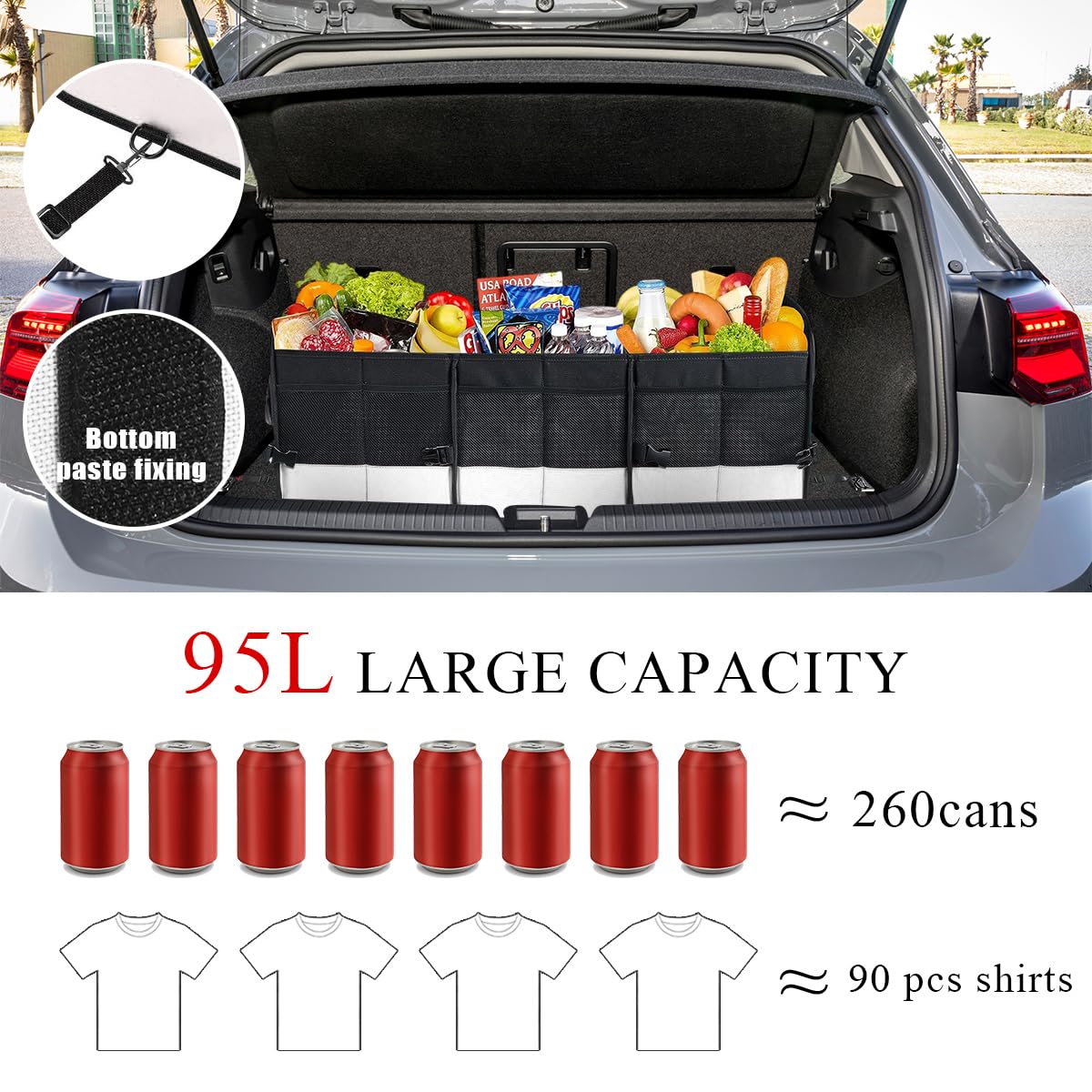 Large Car Trunk Organizer 95L Stretchable Storage With Divided Compartments