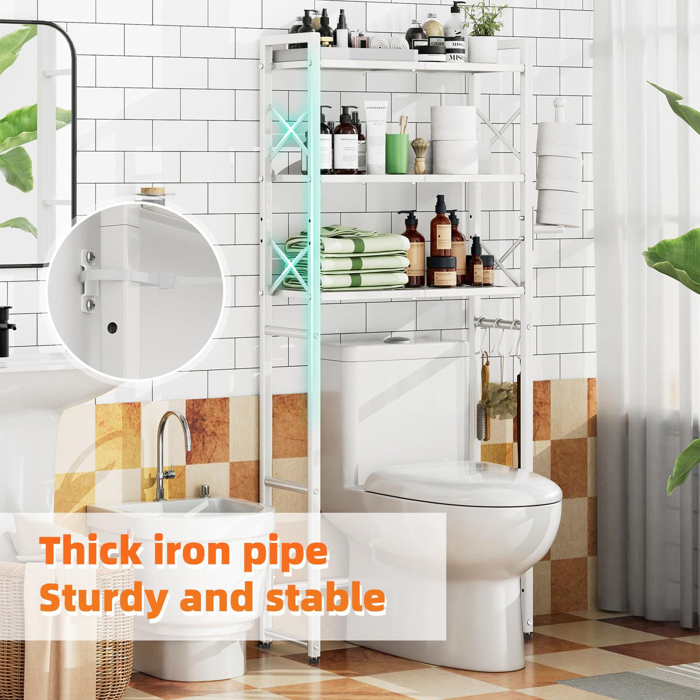 Toilet Storage Rack With Metal Toilet Paper Holder Heavy Duty