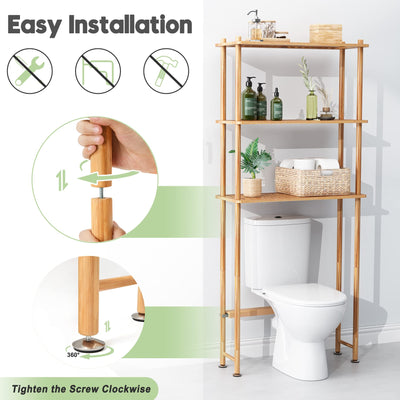 AmazerBath Bamboo Over The Toilet Storage Shelf 3-Tier Organizer Rack