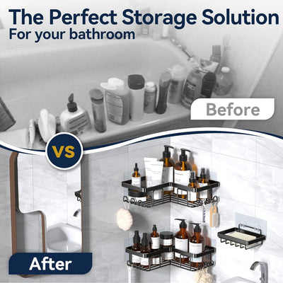 Stainless Steel Bathroom Organizer Wall Mounted Rack Black 3-Pack