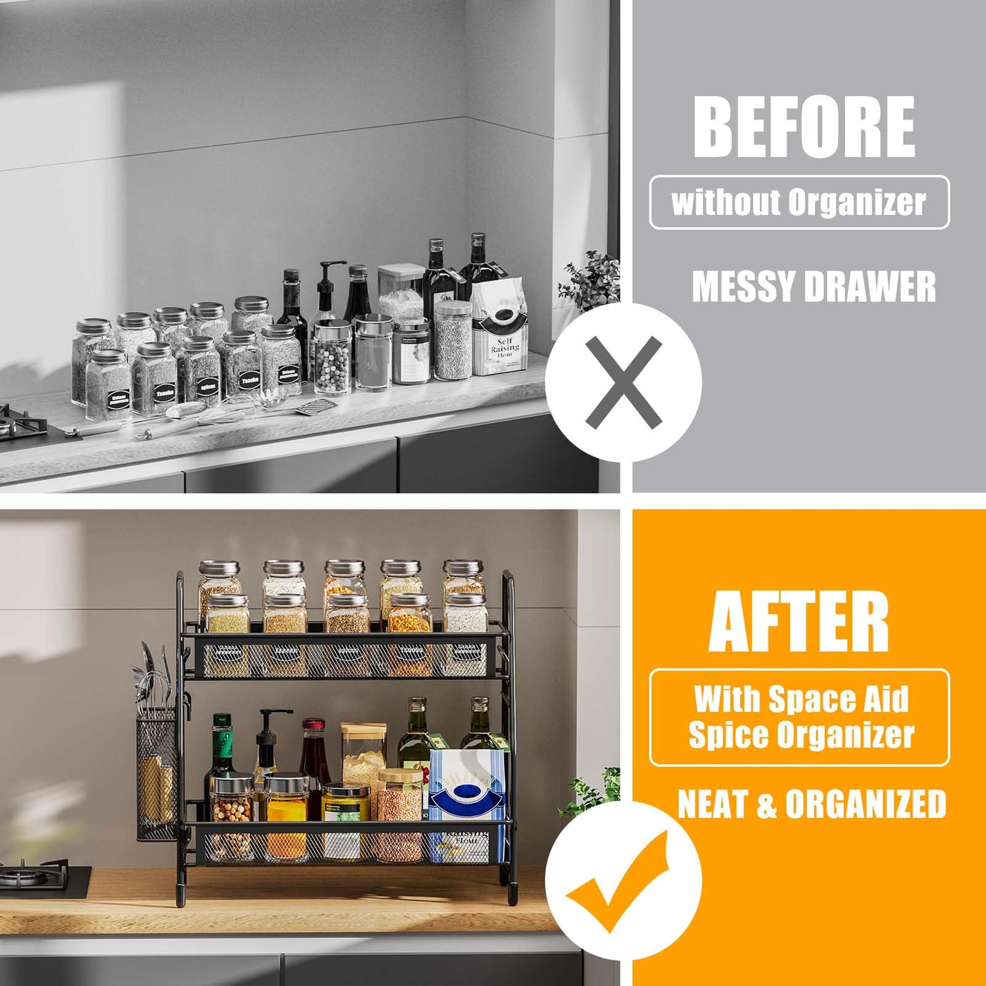 Bathroom Counter Organizer With Side Basket For Toiletries Storage