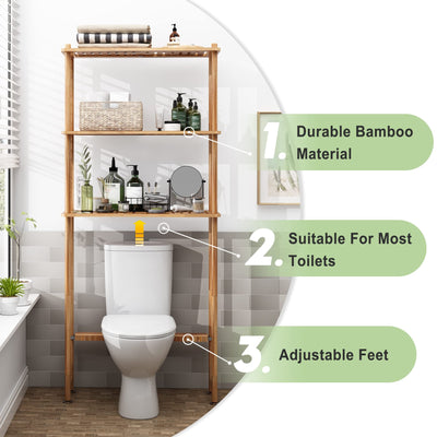AmazerBath Bamboo Over The Toilet Storage Shelf 3-Tier Organizer Rack