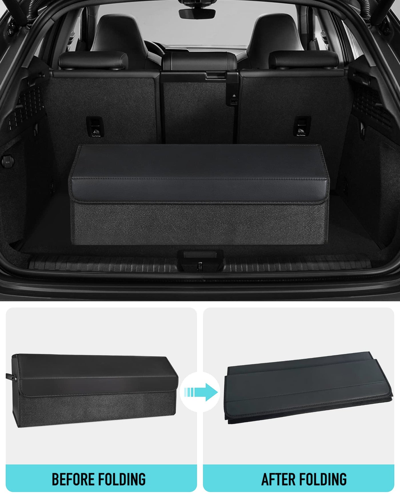 Fyzeoty Extra Large Leather Car Trunk Organizer With Magnetic Lid