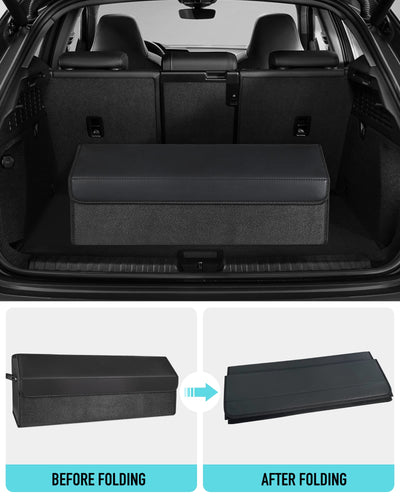 Fyzeoty Extra Large Leather Car Trunk Organizer With Magnetic Lid