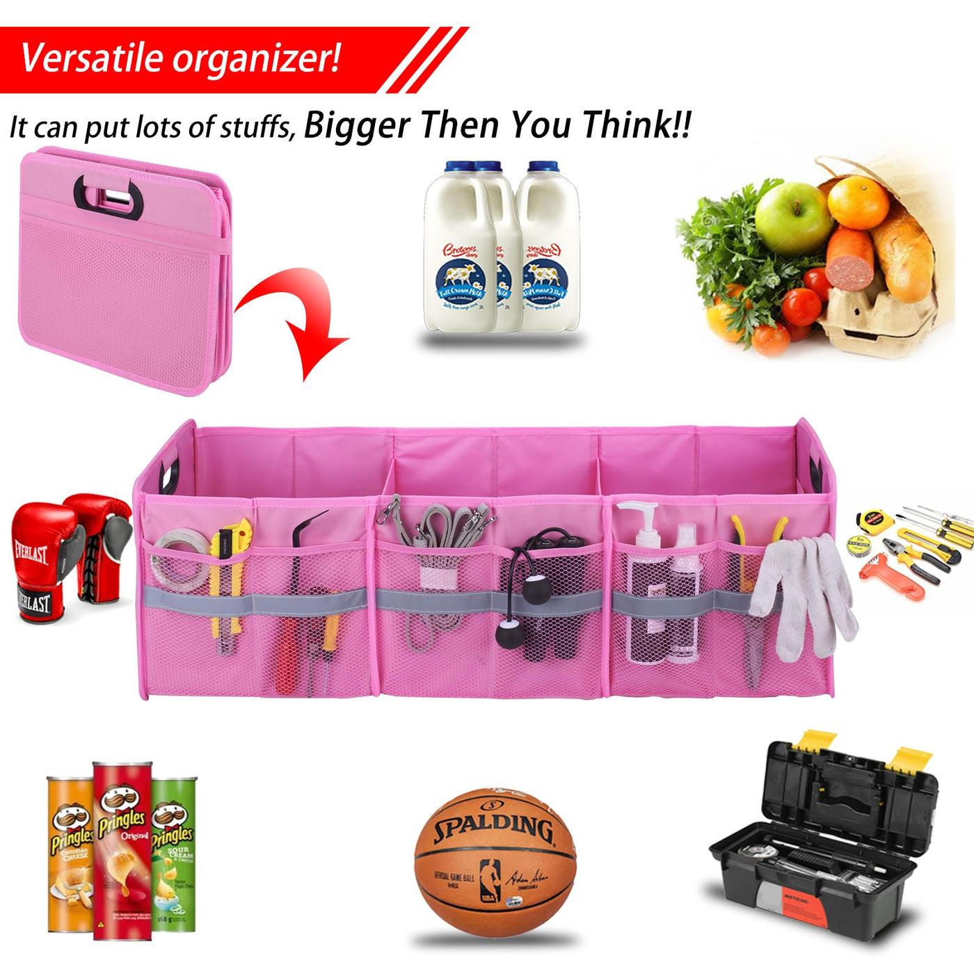 Large Collapsible Trunk Organizer With 3 Compartments And Multi Pockets