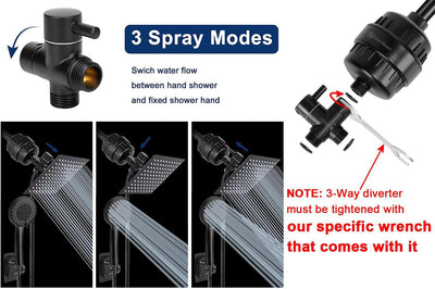 High Pressure Shower Head 8 Inch Square With 5 Settings Handheld Filter