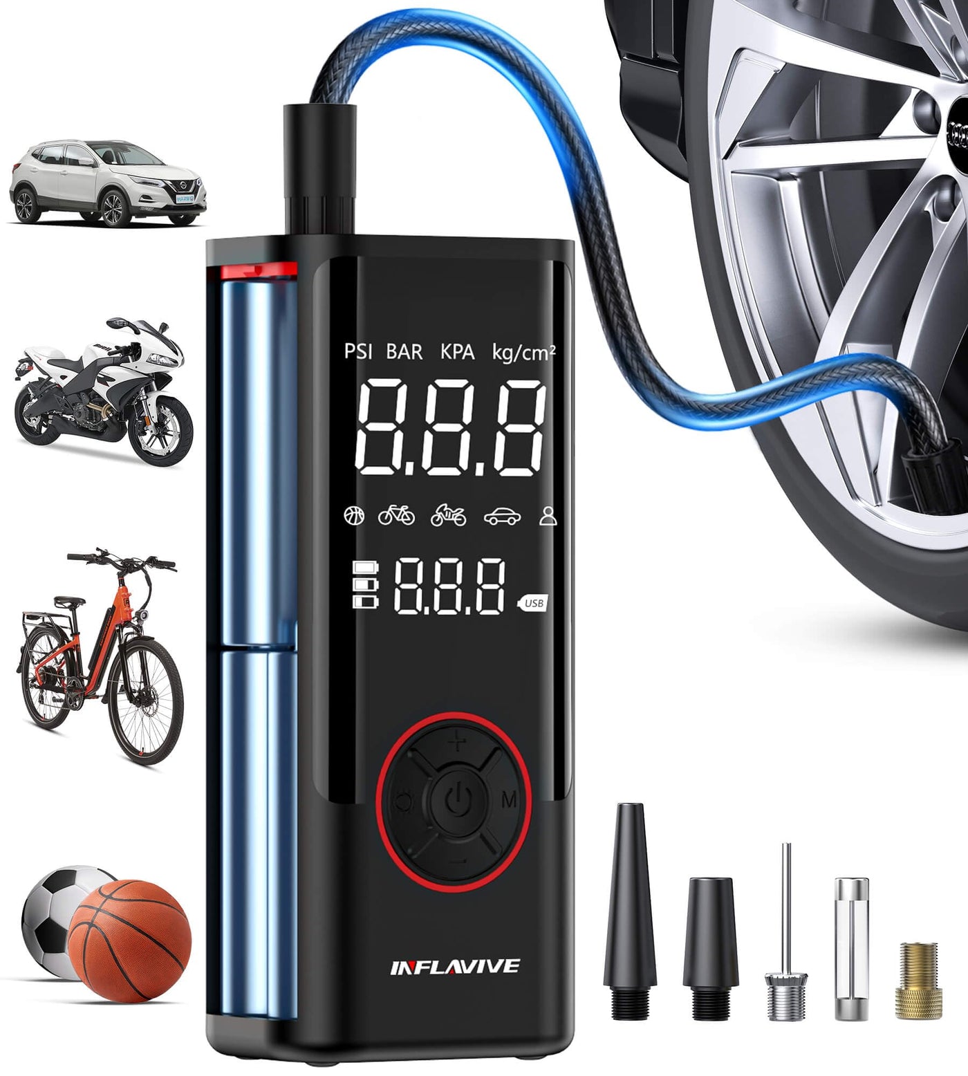 Portable Tire Inflator Cordless Air Compressor 150PSI Dual Power Pump