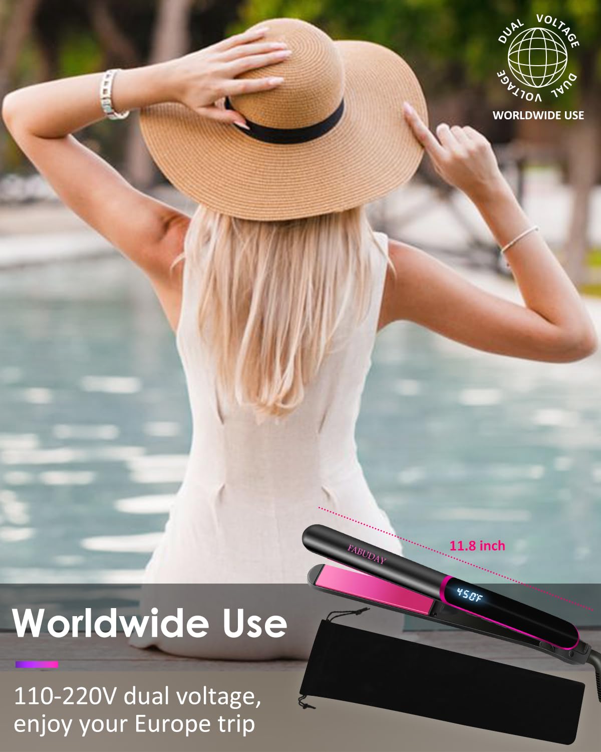 Hair Straightener Dual Voltage Fast Heating Ceramic Plates