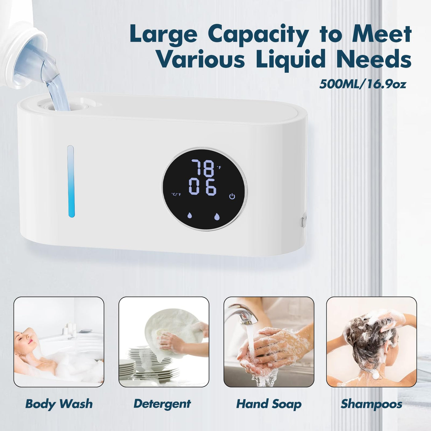 Touchless Soap Dispenser Wall Mounted 500ml Adjustable Waterproof