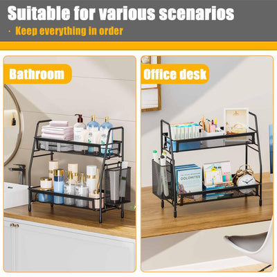 Bathroom Counter Organizer With Side Basket For Toiletries Storage