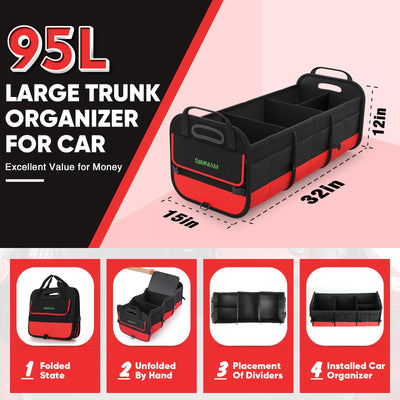 Simniam Large Collapsible Car Trunk Organizer With Multi Compartments