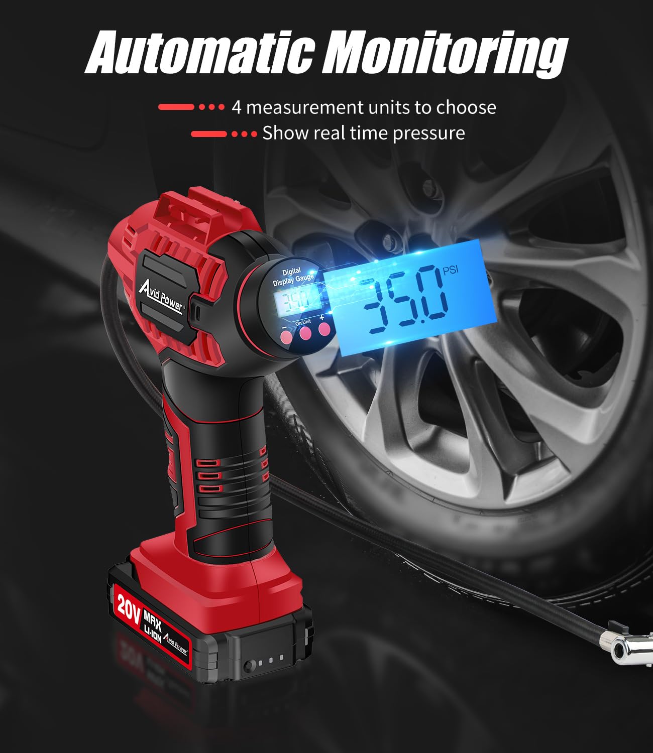 AVID POWER Portable Tire Inflator Cordless 20V Rechargeable Pump