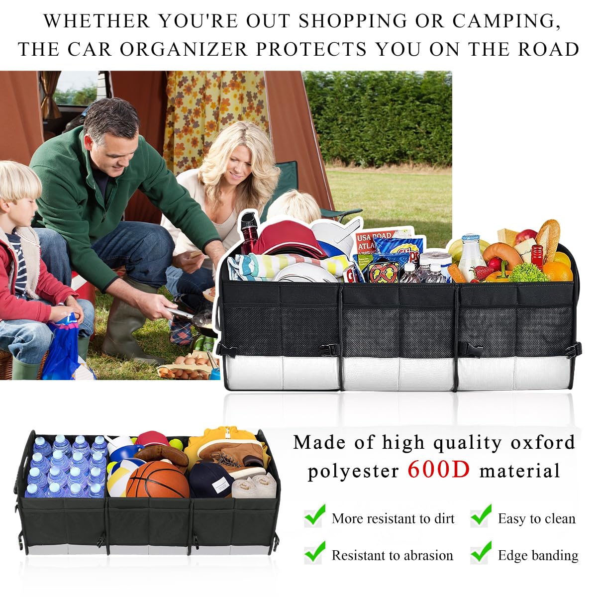Large Car Trunk Organizer 95L Stretchable Storage With Divided Compartments