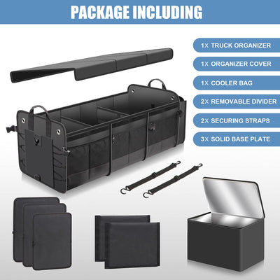 Large Car Trunk Organizer With Removable Cooler Bag And Foldable Cover