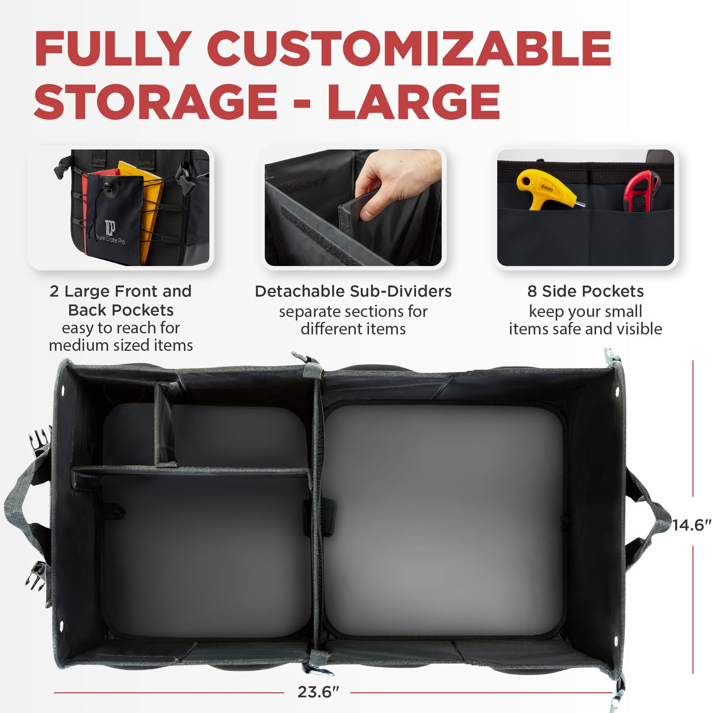 TRUNKCRATEPRO Car Trunk Organizer Adjustable Multi Compartment Storage