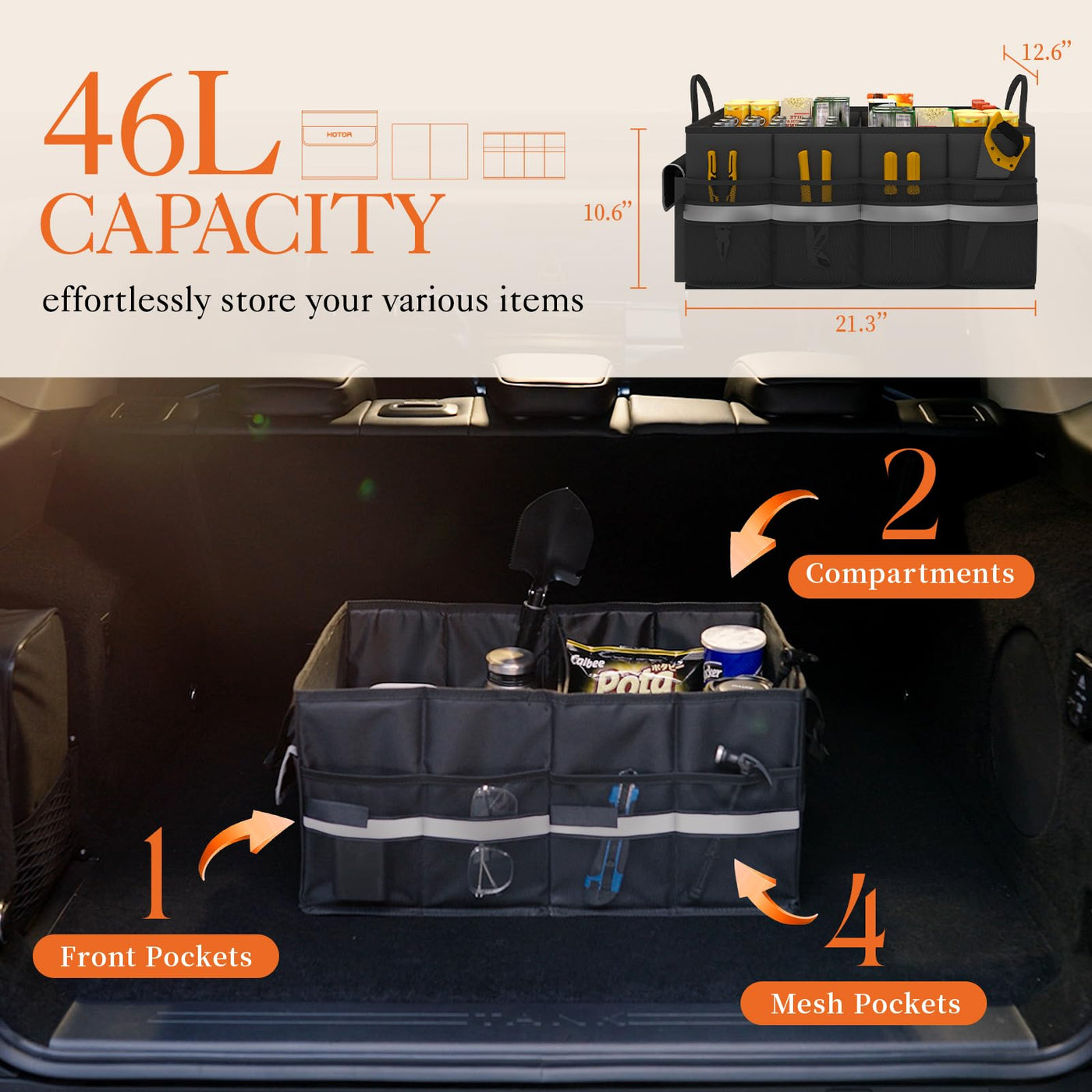 HOTOR Foldable Car Trunk Organizer For SUV Sedan Van Storage