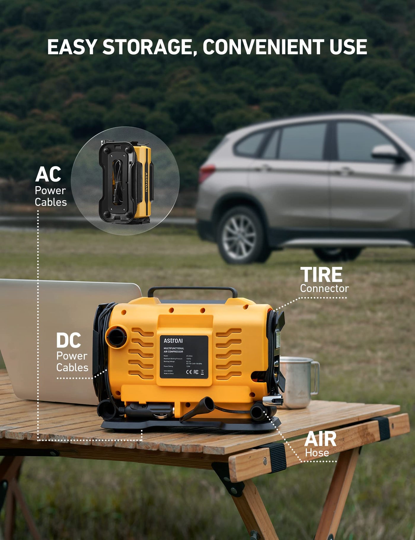 AstroAI Portable Tire Inflator Air Compressor Pump 150PSI Dual Motors LED Light