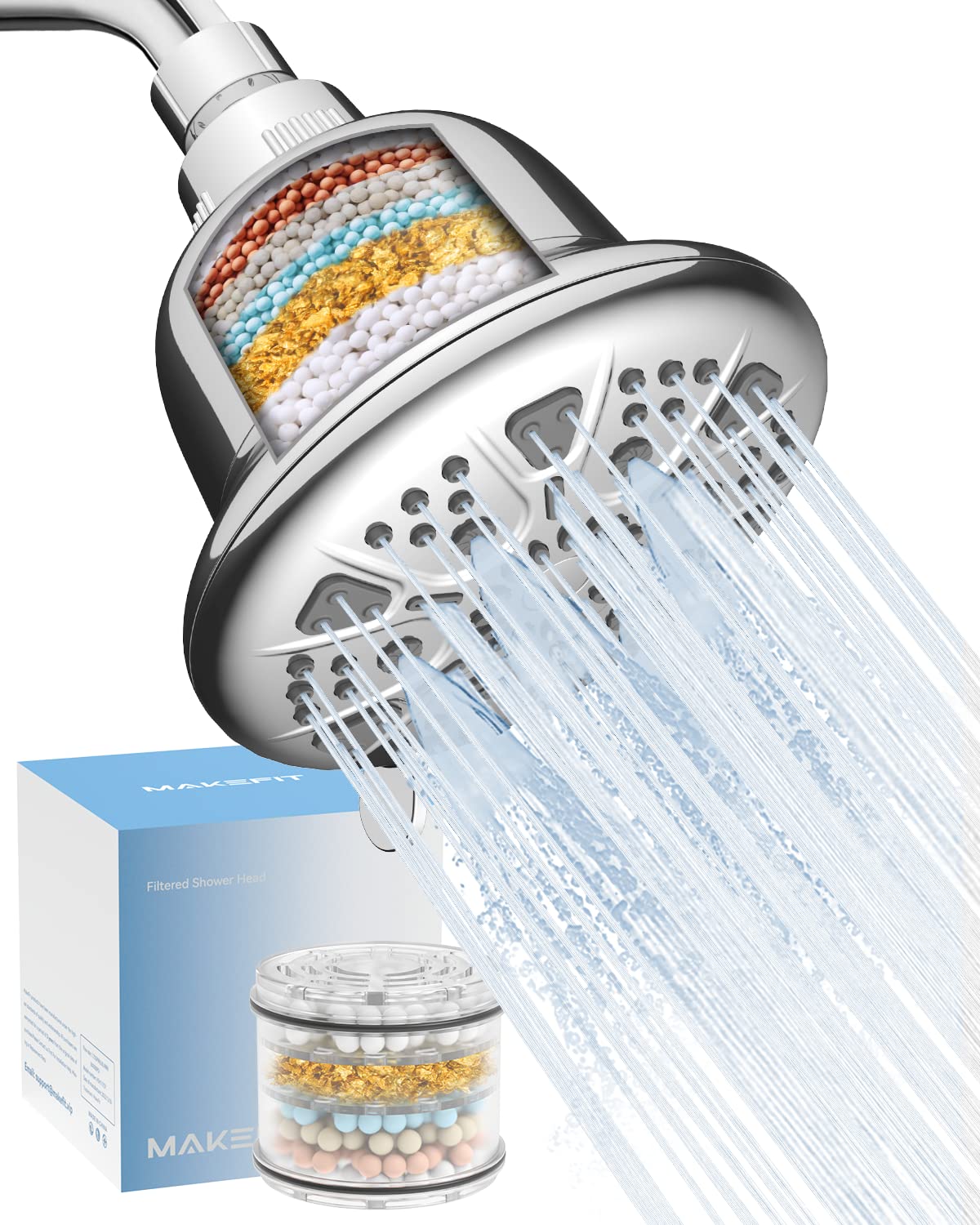Filtered Shower Head With High Pressure And Water Softener Filter