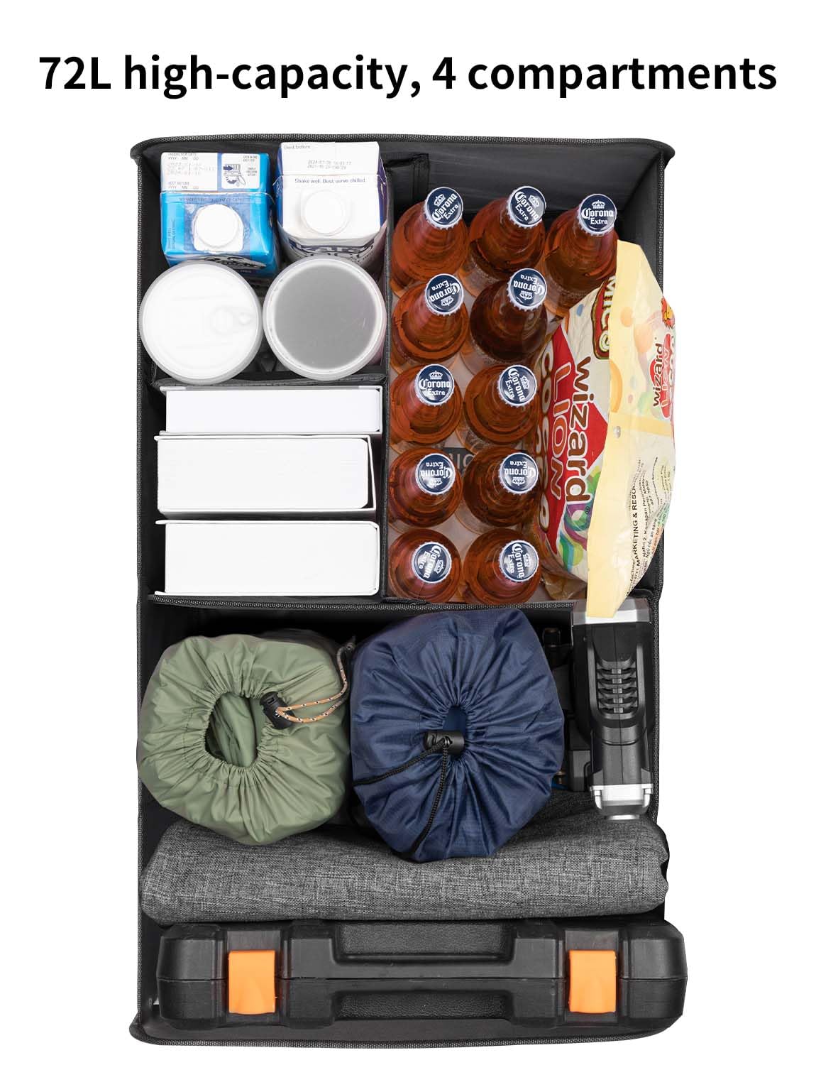 YOHOOLYO Car Trunk Organizer 72L Large Capacity SUV Collapsible Compartments