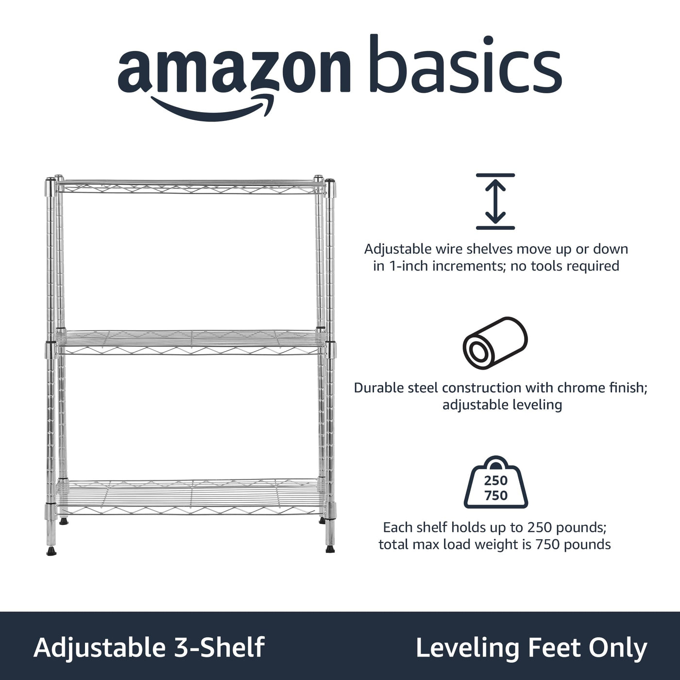 Amazon Basics Adjustable Storage Shelving Unit With 3 Heavy Duty Shelves