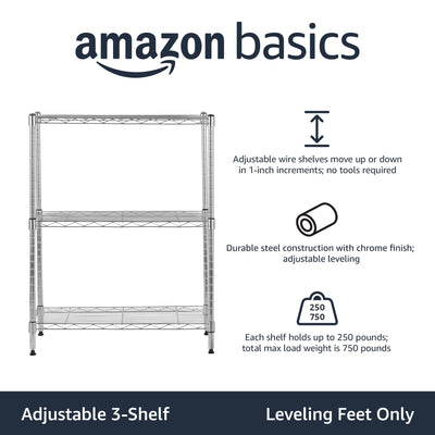 Amazon Basics Adjustable Storage Shelving Unit With 3 Heavy Duty Shelves
