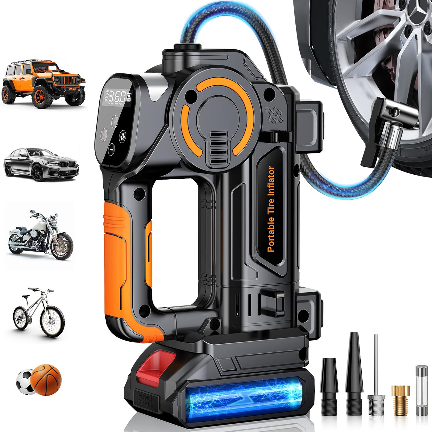 Portable Tire Inflator Rechargeable Air Compressor With 21V Battery Powered Pump