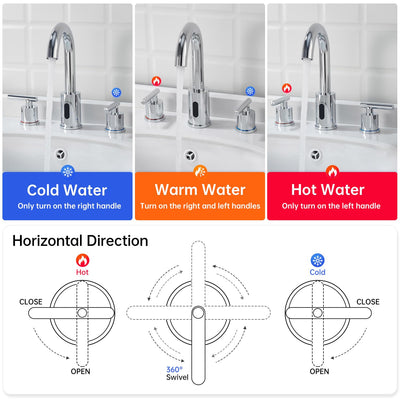Touchless Bathroom Faucet With Automatic Sensor And Dual Handles