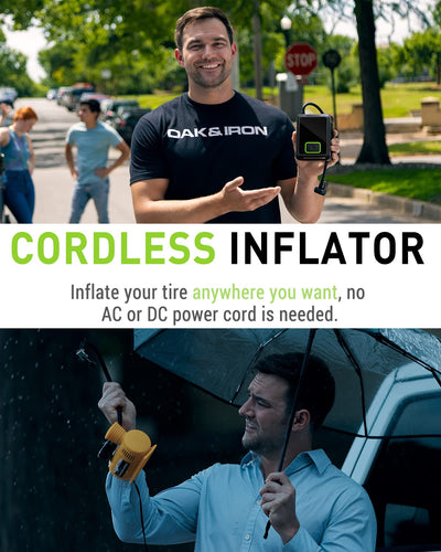 OAK & IRON Portable Tire Inflator Cordless Air Compressor 150PSI Fast Inflation