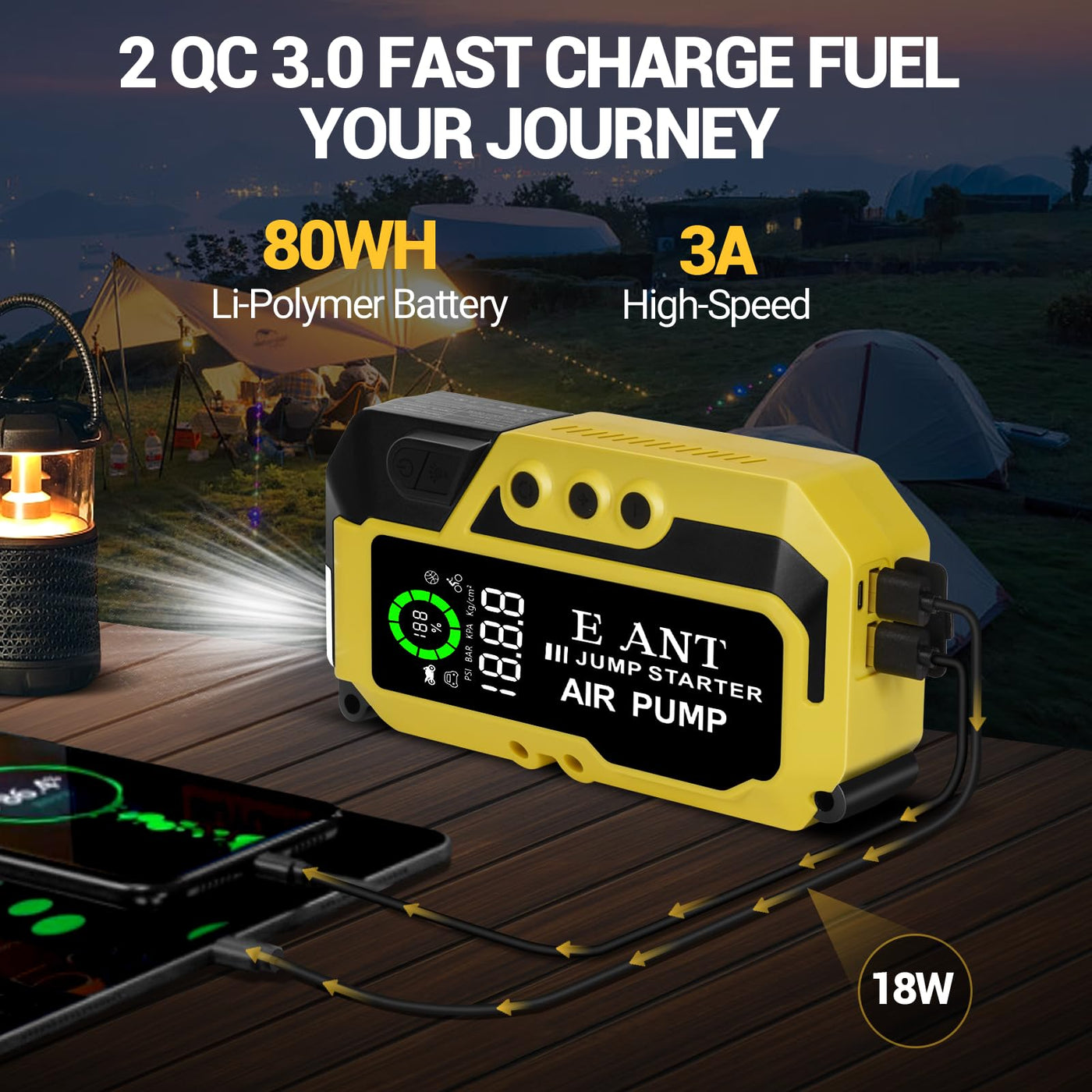 E-Ant Car Jump Starter 4000A Peak With Air Compressor For Gas Diesel