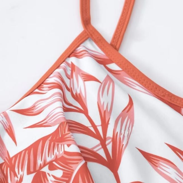 Ladies' Summer Two-Piece Set Plant Print Asymmetrical Camisole Shorts