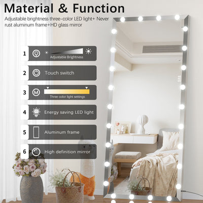 Hollywood Full-body Mirror With Lights Touch Control 3 Color Modes