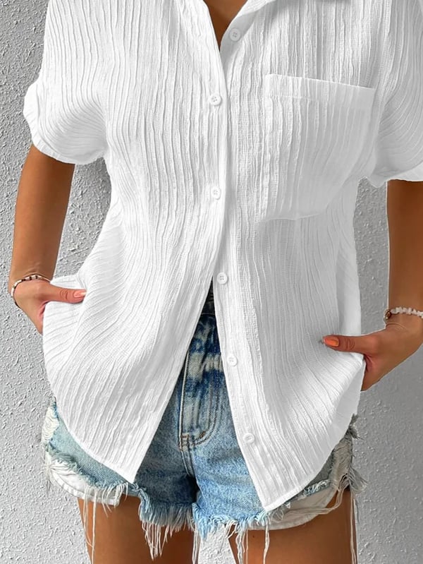 Shirt Collar Blouse Casual Buttoned Loose Fit Stylish Top