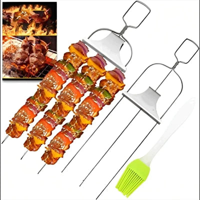 3 Way Grill Skewers Set For Versatile Outdoor Barbecue Cooking