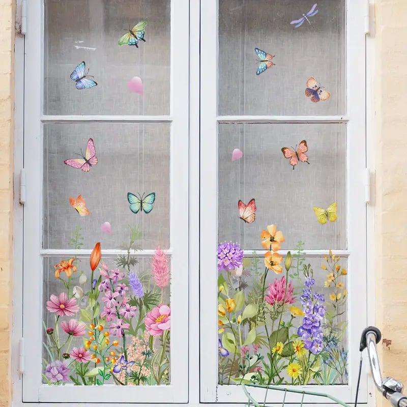 Colorful Floral Window Sticker Bouquet Cut To Size Easily