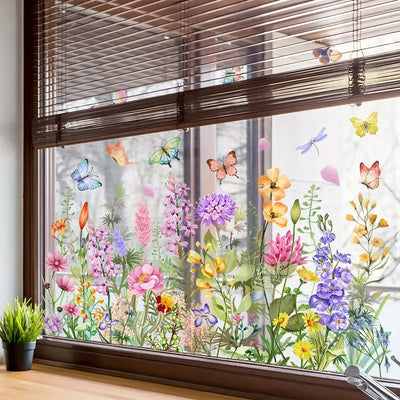 Colorful Floral Window Sticker Bouquet Cut To Size Easily