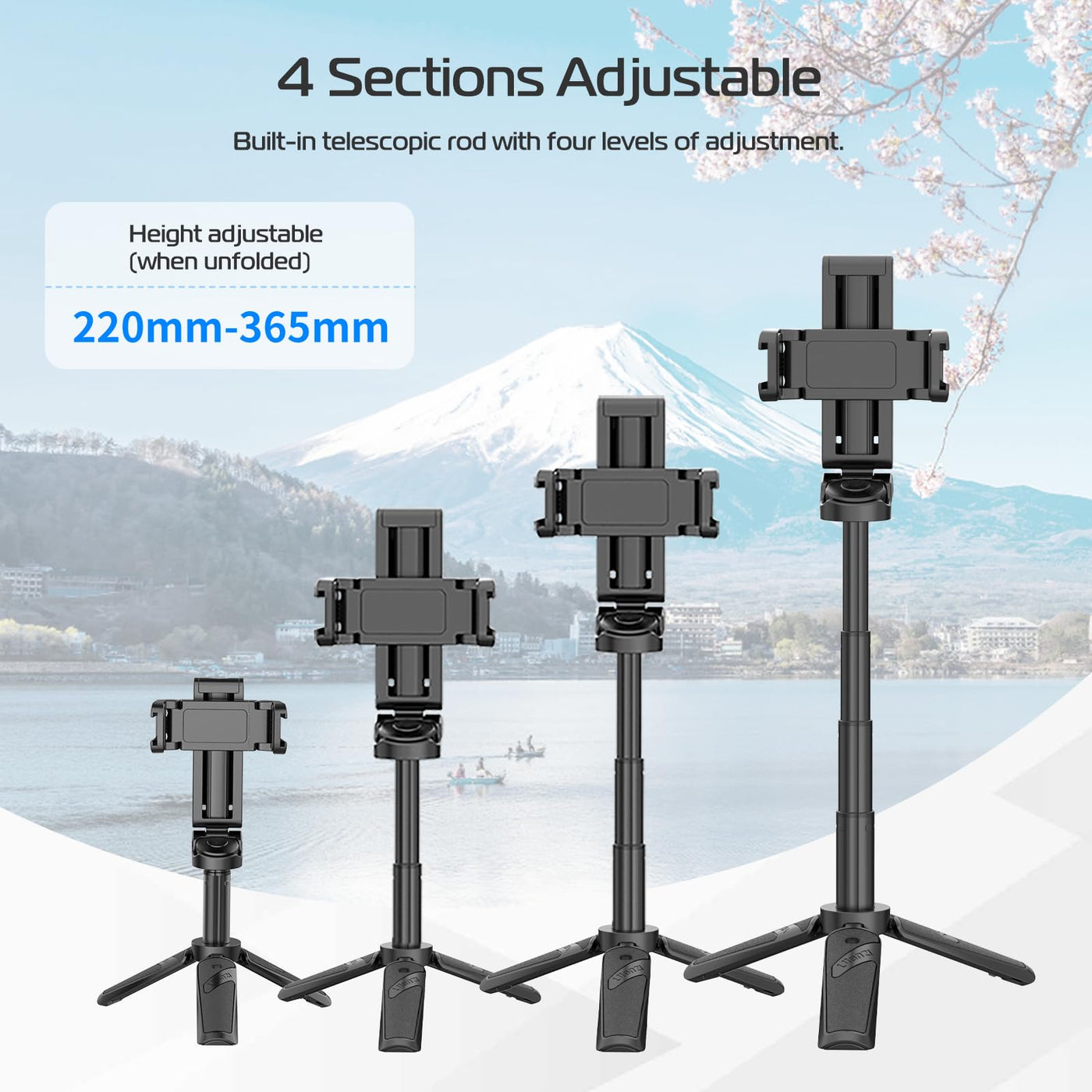 Extendable Grip Phone Tripod With Detachable Remote Pocket Size