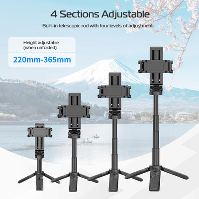 Extendable Grip Phone Tripod With Detachable Remote Pocket Size