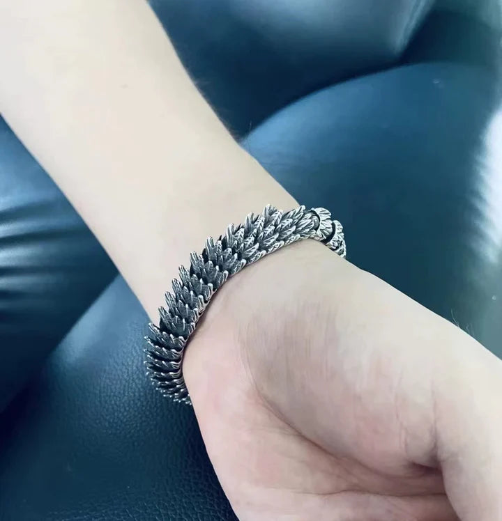 Dragon Head Sterling Silver Bracelet For Fortune And Good Luck