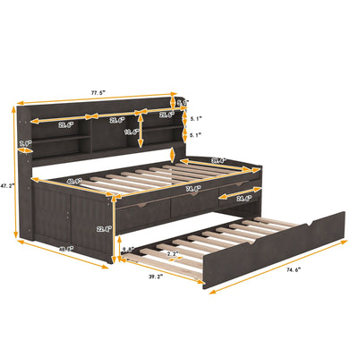 Twin Size Wooden Captain Bed With Storage Drawers And Trundle
