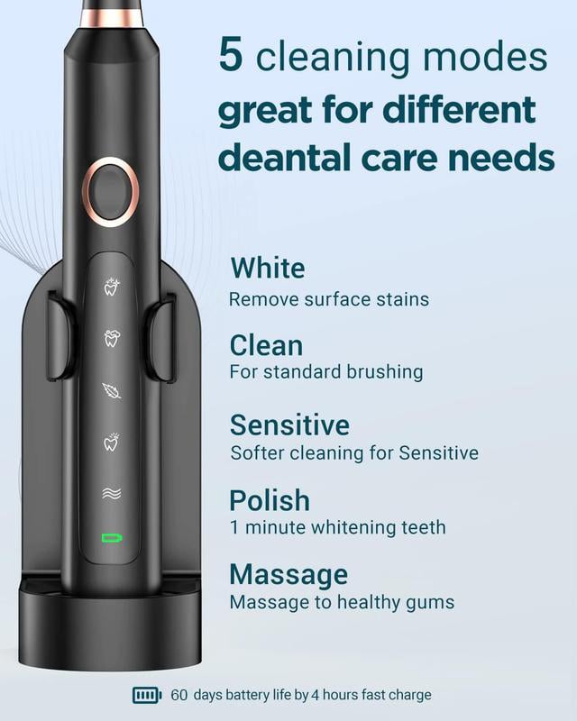 Portable Sonic Electric Toothbrush For Adults With Powerful Cleaning