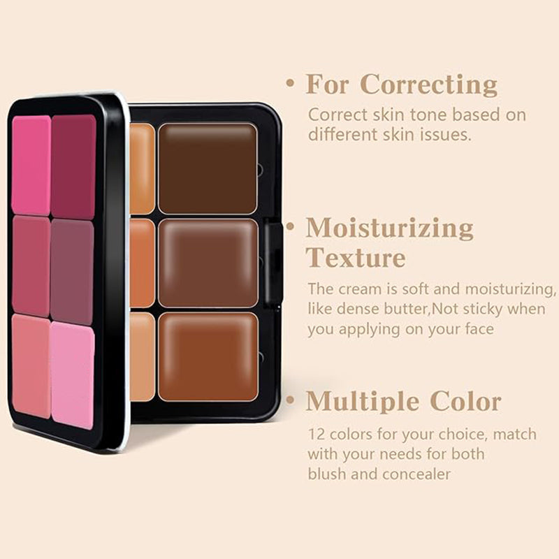 12-Color Blush Cream Palette For Smooth Natural Makeup Look