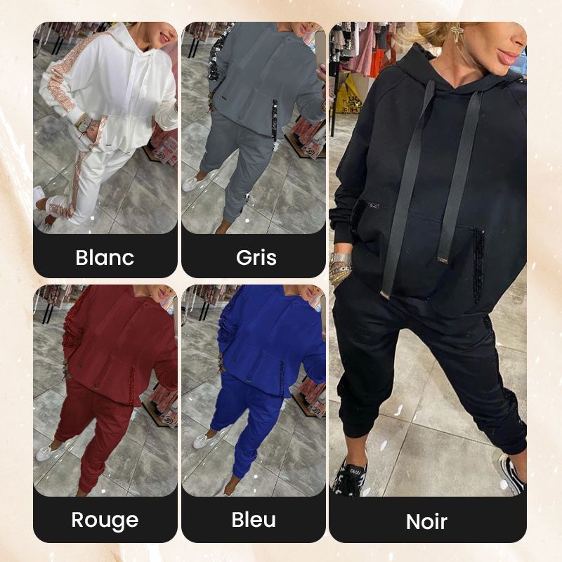 Women's Hooded Two Piece Set Drawstring Tops And Pants