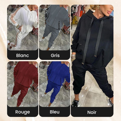 Women's Hooded Two Piece Set Drawstring Tops And Pants