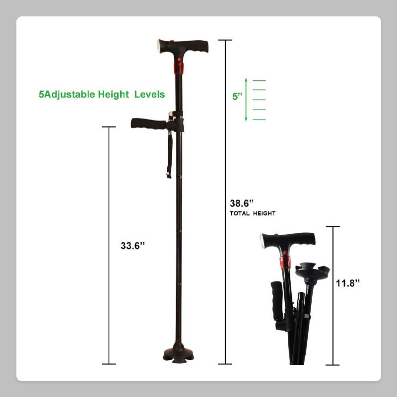 Elderly Cane With Alarm LED Double Handle For Safety