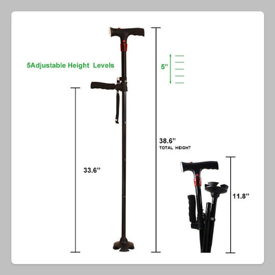 Elderly Cane With Alarm LED Double Handle For Safety