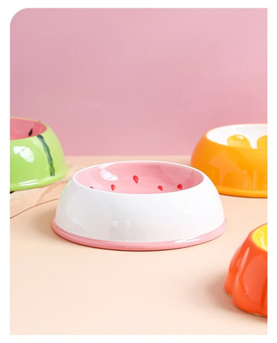 Ceramic Pet Bowl With Fruit Design Anti-Tip Food And Water Feeder