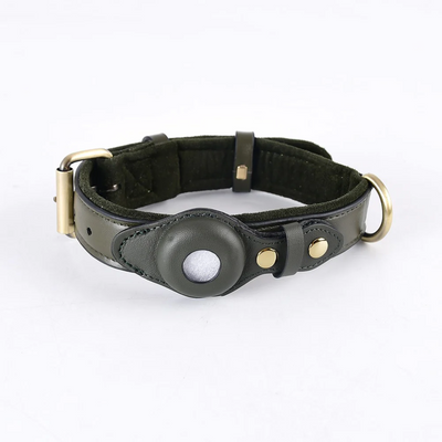 Leather AirTag Dog Collar Durable Adjustable Genuine Leather Pet Collar